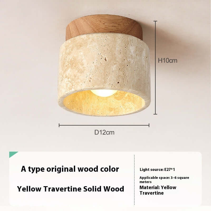 Gelber Höhlenstein Deckenleuchte aus gelbem Travertin, warmes Licht, für Räume bis 6 m², Holzfarbe, Lichtquelle E27.